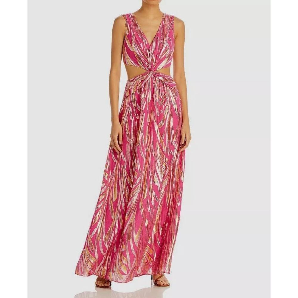 NWT Ramey Brook Irene Twist-Front Cutout Metallic Bright PInk Dress Size 6
